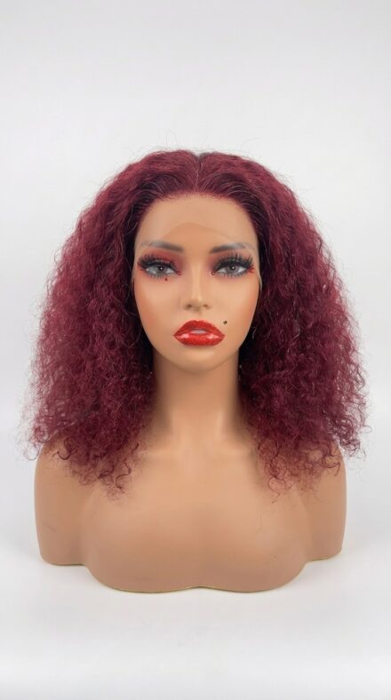 16 Inch Jerry Curl Human Hair Lace Front Wig - 1