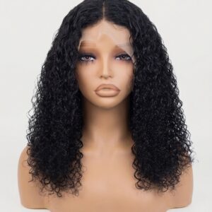 Black Jerry Curl Human Hair Lace Front Wig