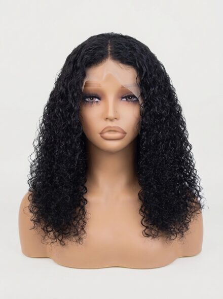 Black Jerry Curl Human Hair Lace Front Wig - 1
